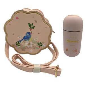 Rare STARBUCKS Embroidered Sakura Bird Crossbody Korea Limited Edition Cup